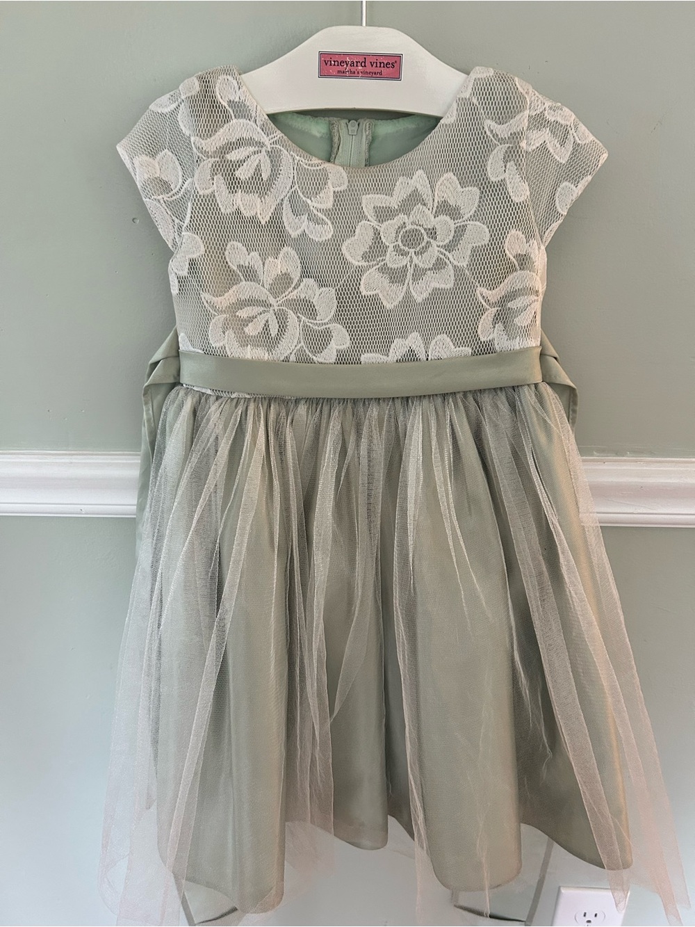 Toddler Girls Sage Floral Lace Flower Girl Dress
